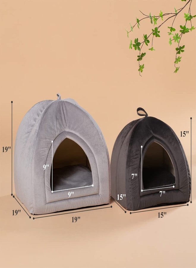 KASENTEX Cat Bed for Indoor Cats, 2-in-1 Cat House Pet Supplies for Large Cat or Small Dog - Animal Cave, Cat Tent with Removable Washable Pillow Cushion (Dark Grey, 19x19x19) - Image 2
